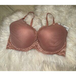 Natori 730023 Feathers Contour Plunge Bra Lace Mesh UW Womens 38DD Coral New